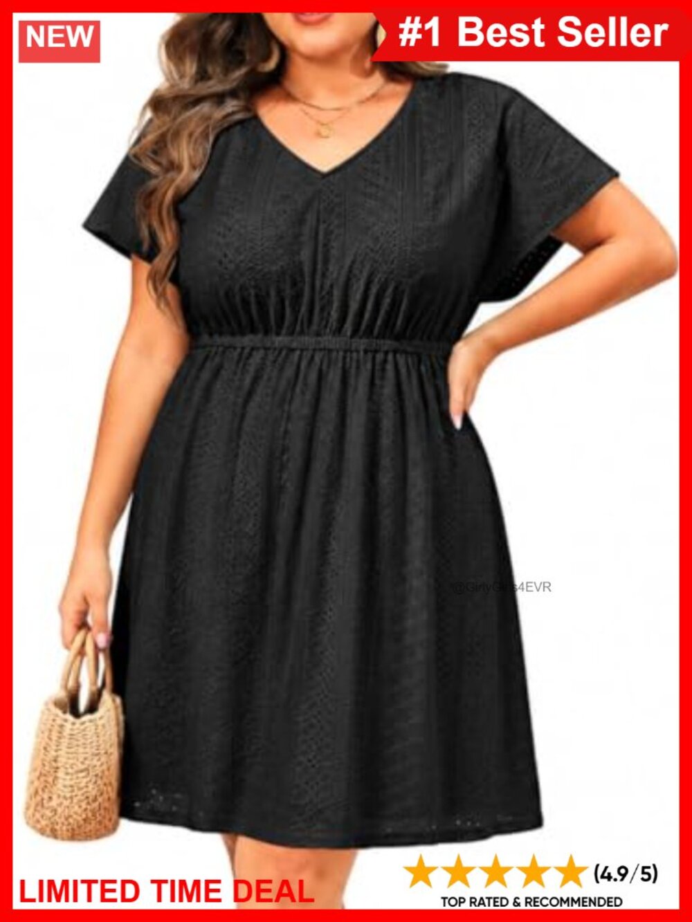 Plus Size Hollow Out V-Neck Swim Cover-Up Beach Dress Short Sleeve